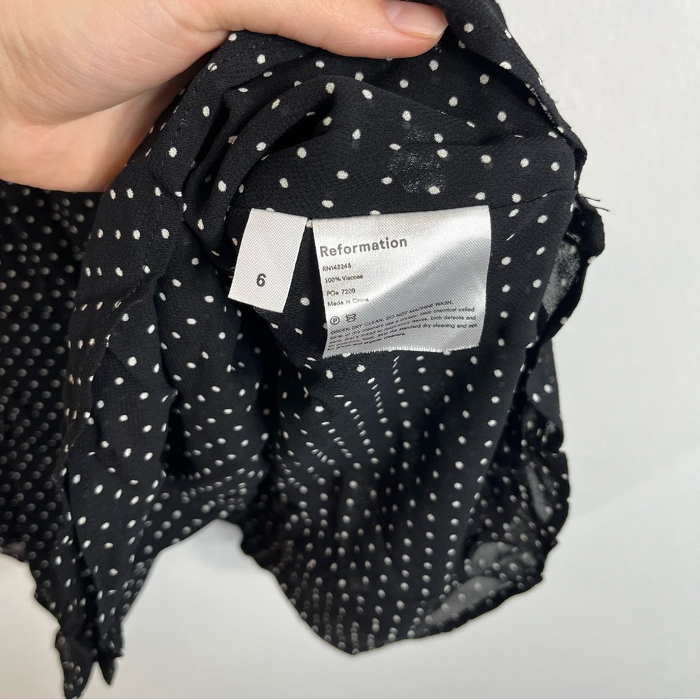Reformation Elle Black White Polka Dot Puff Sleeve Smocked Mini Dress Size 6 - Picture 7 of 7